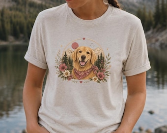Camiseta Golden Retriever Boho Camiseta para Mamá Perruna Camiseta con Estampado Floral Regalo para Amantes de la Naturaleza Camiseta para Mamá Golden Retriever Camiseta para Aventuras al Aire Libre