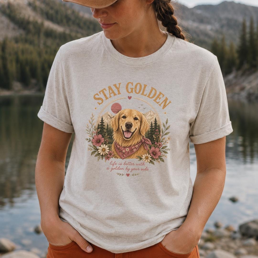Stay Golden Retriever Shirt Boho Dog Mom Tshirt Floral Graphic Tee ...