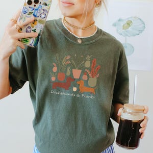Dachshund Plants T-Shirt Doxie TShirt Dog Park Apparel Comfort Colors Boho Plant Lover Tee Garden Enthusiast Outfit Botanical Inspired