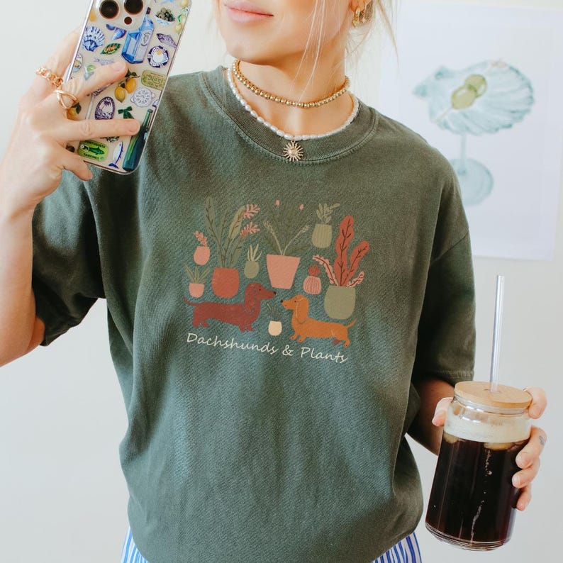 Dachshund Plants T-Shirt Doxie TShirt Dog Park Apparel Comfort Colors Boho Plant Lover Tee Garden Enthusiast Outfit Botanical Inspired