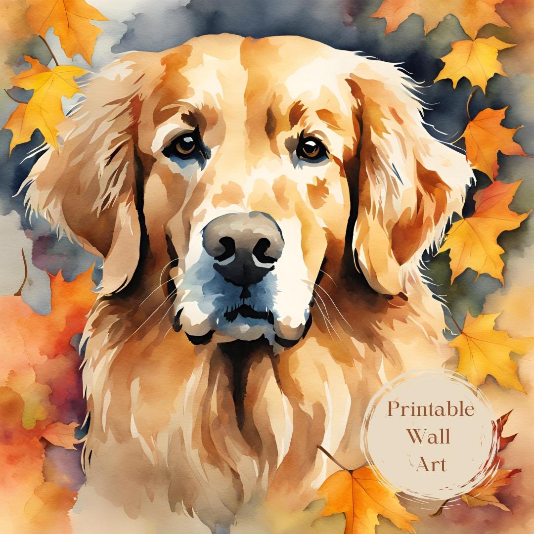 Golden Retriever Fall Watercolor Print: Dog Lover Autumn Decor (PDF ...