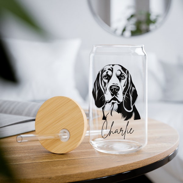 Beagle Sipper Glass With Custom Name 16oz Personalized Beer Can Glass For Dog Lovers Beagle Breed Themed Gift For New Dog Mom Iced Coffee