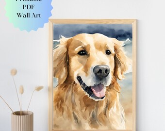 Golden Retriever Printable Art PDF Instant Digital Download Dog Lover Beach Vibes Puppy Watercolor Bundle Animal Wall Art DIY Poster Print