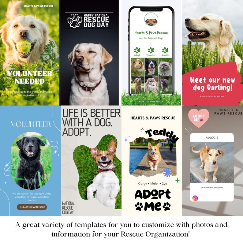 Animal Rescue Instagram Story Templates Canva Editable Social Media Kit for Pet Adoption Events Fundraisers Marketing Tools Adoptable Pets