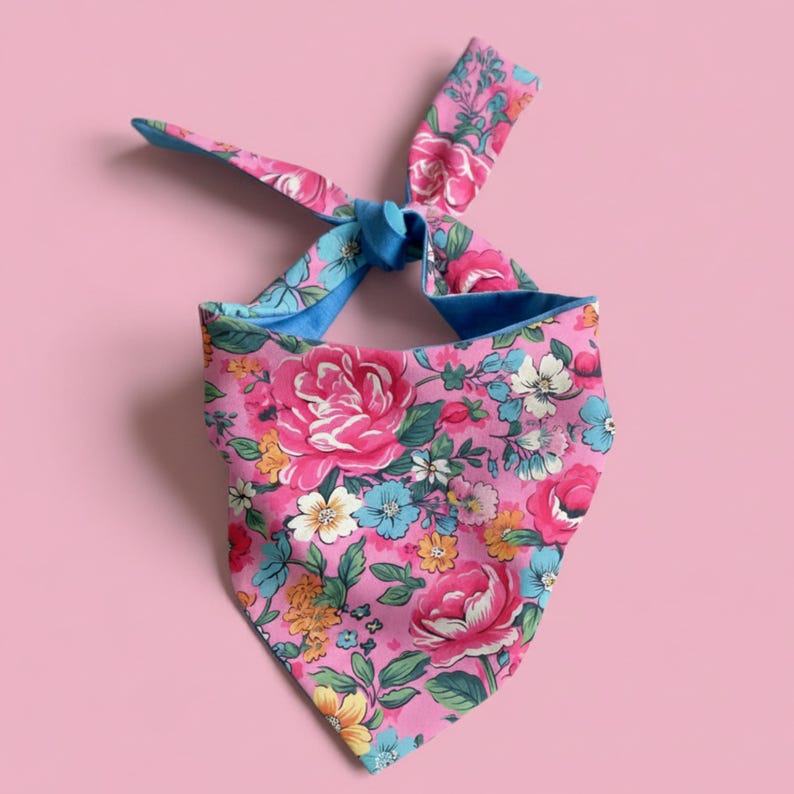 Spring Floral Dog Bandana Pink Cotton Pet Neck Scarf Garden Puppy Accessory Cottagecore Style Family Photoshoot New Puppy Gift Idea