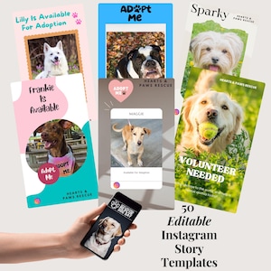 Animal Rescue Instagram Story Templates Canva Editable Social Media Kit for Pet Adoption Events Fundraisers Marketing Tools Adoptable Pets