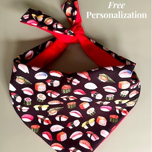 Sushi Dog Bandana Cute Pet Scarf Unique Japanese Food Print Fun Outfit for Dog Lovers Gift Idea Stylish Funny Foodie Accessory for Dogs