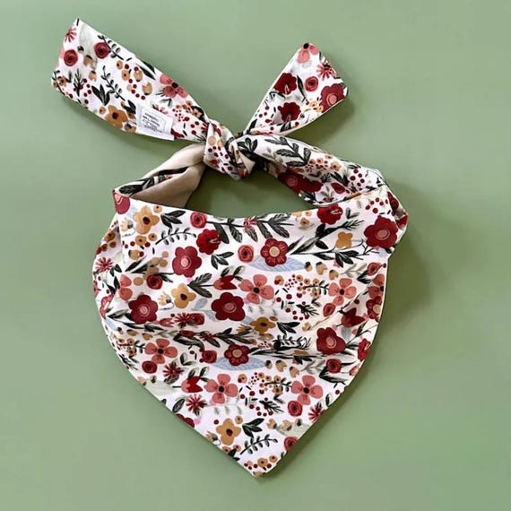 Floral Dog Bandana Boho Cottage Core Pet Accessory Autumn Dog Scarf Rustic Chic Dog Bandana Cozy  Dog Wear Seasonal Style Gift Idea