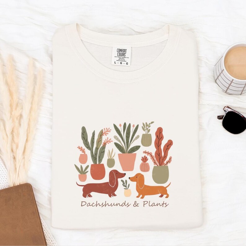 Dachshund Plants T-Shirt Doxie TShirt Dog Park Apparel Comfort Colors Boho Plant Lover Tee Garden Enthusiast Outfit Botanical Inspired