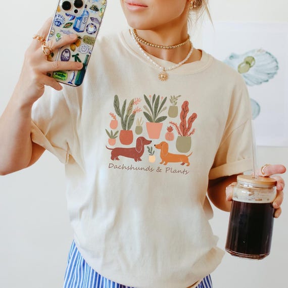 Dachshund Plants T-Shirt Doxie TShirt Dog Park Apparel Comfort Colors Boho Plant Lover Tee Garden Enthusiast Outfit Botanical Inspired