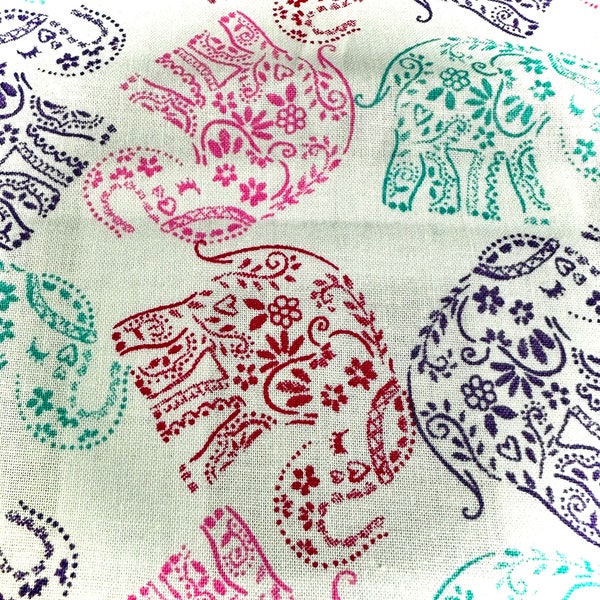 Elephant Fat Quarter Cotton Fabric Zoo Themed Craft Project Jungle Quilting Supplies Tribal Pattern Textile Zoo Safari DIY Sewing Material