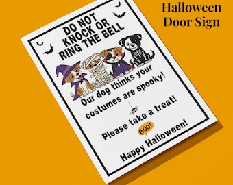 Halloween Dog Do Not Knock Door Sign Printable PDF Instant Download Take A Treat For Front Door or Porch Do Not Disturb Beware of Dog