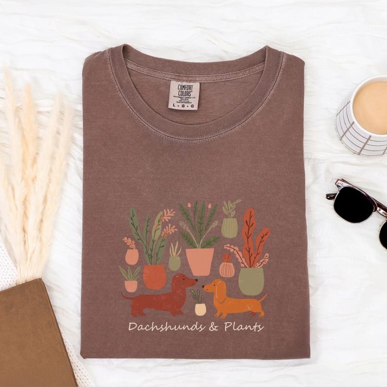 Dachshund Plants T-Shirt Doxie TShirt Dog Park Apparel Comfort Colors Boho Plant Lover Tee Garden Enthusiast Outfit Botanical Inspired