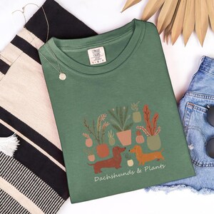 Dachshund Plants T-Shirt Doxie TShirt Dog Park Apparel Comfort Colors Boho Plant Lover Tee Garden Enthusiast Outfit Botanical Inspired