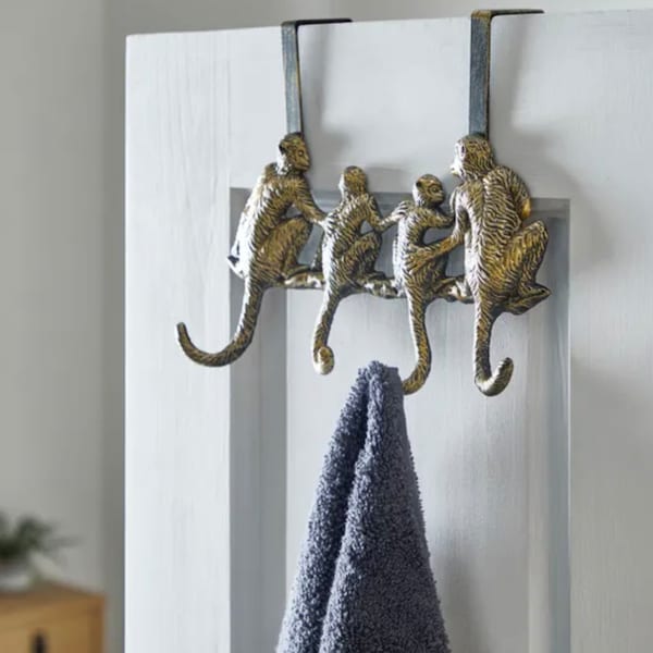 Antique Gold Finish Monkey Overdoor Hooks for Bathroom or Bedrooms Funny Quirky W26.5cm L9cm H26cm