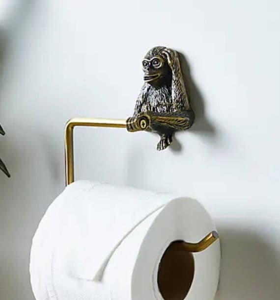 Antique Gold Monkey Toilet Roll Holder Bathroom Accessory Brass