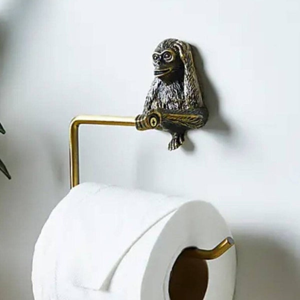 Antique Gold Monkey Toilet Roll Holder Bathroom Accessory Brass Gold Eeffect Finish