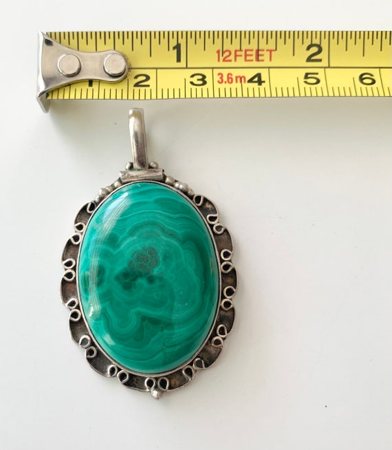 Vintage Malachite Silver Pendant - image 6