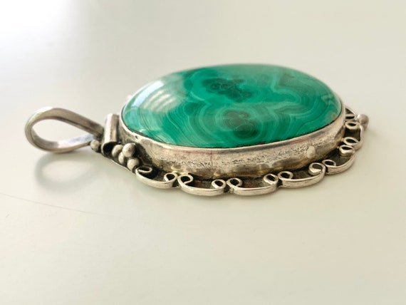 Vintage Malachite Silver Pendant - image 4