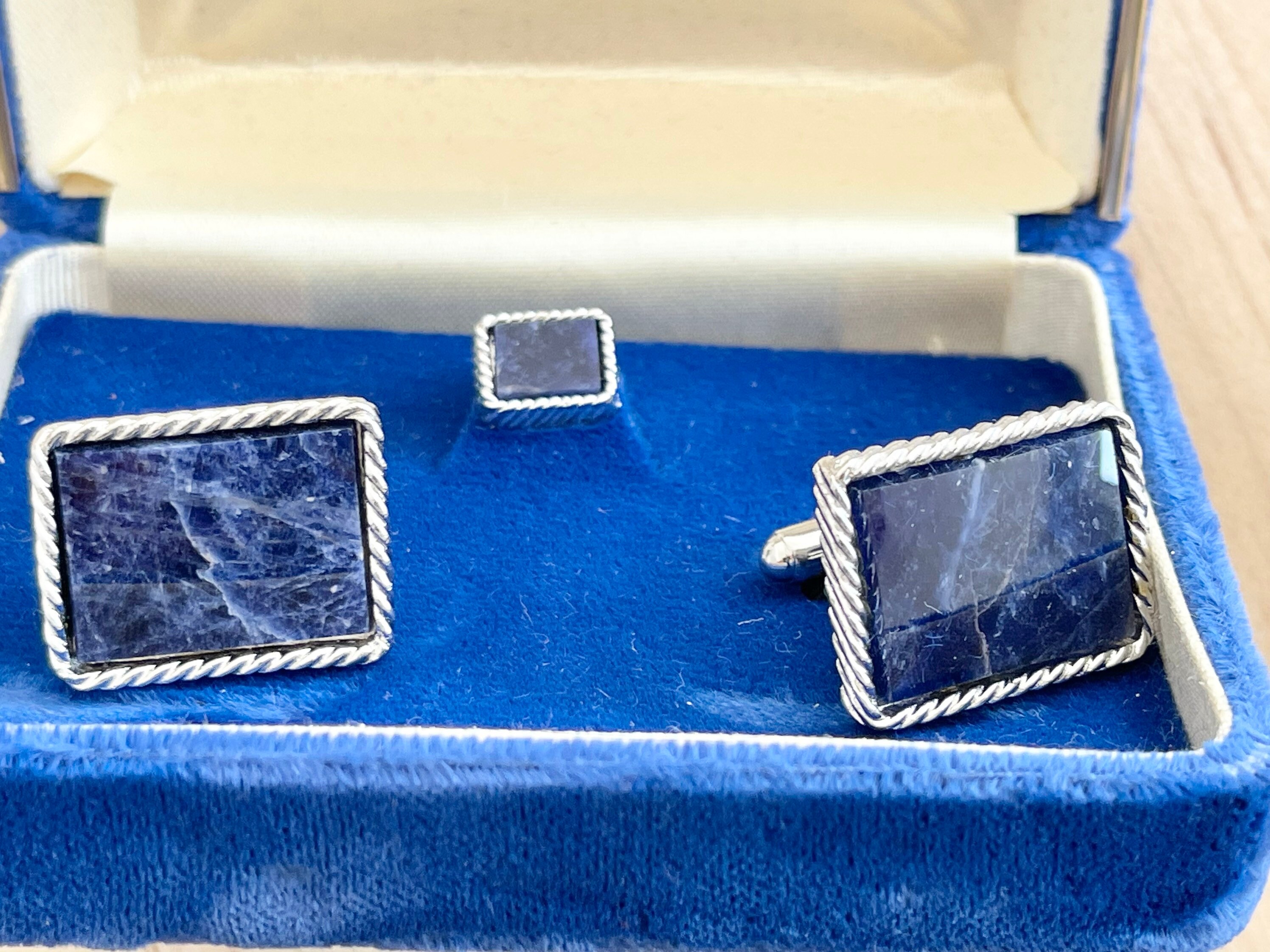 Vintage Dante Genuine Sodalite Cufflinks & Tie Tack Set Etsy