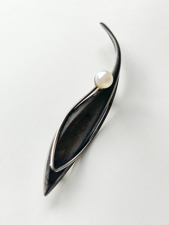 Modernist Sterling Pearl Brooch Pin Elis Kauppi fo