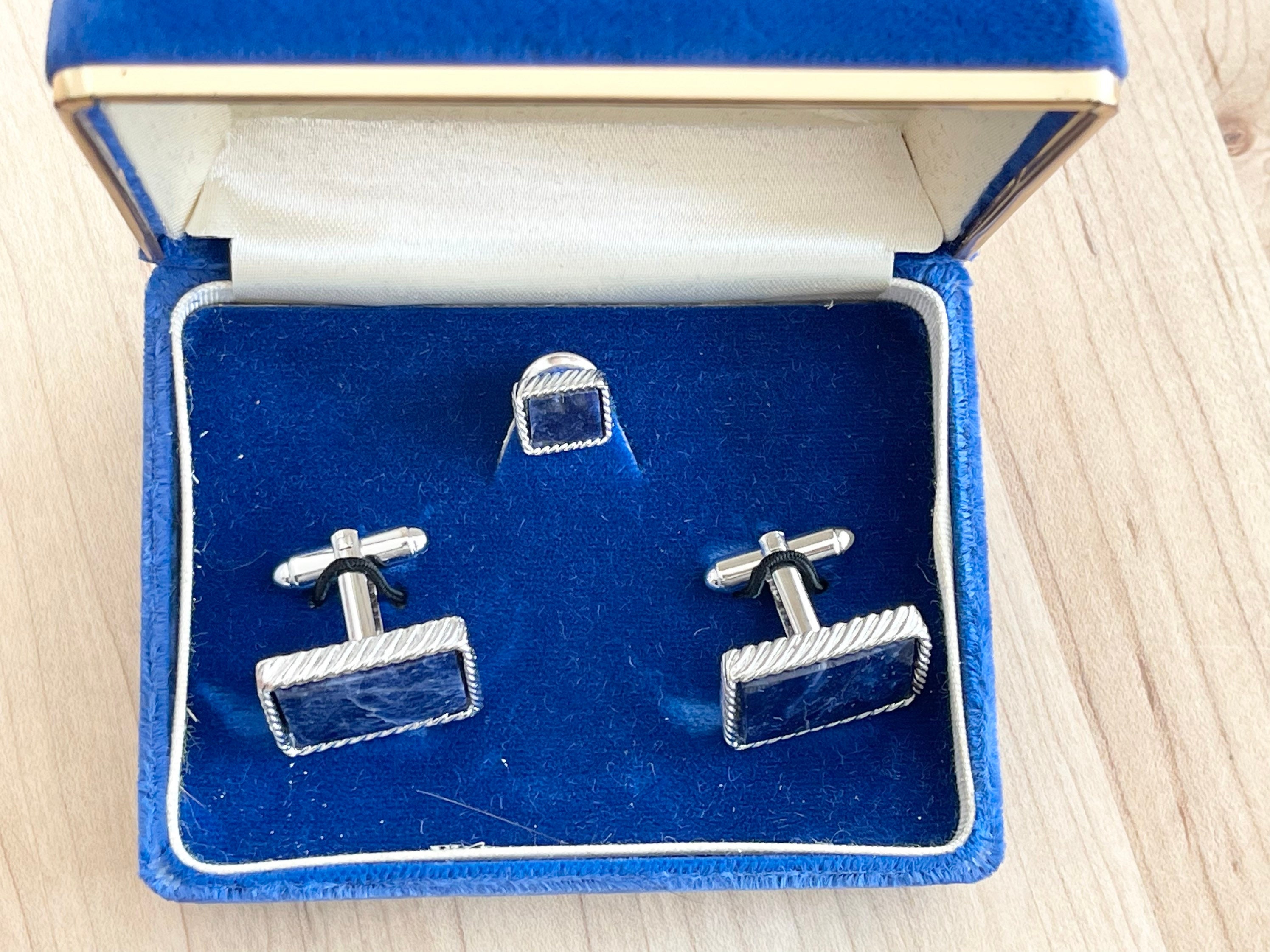 Vintage Dante Genuine Sodalite Cufflinks & Tie Tack Set Etsy