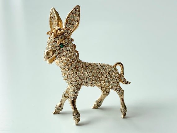 vintage ciner rhinestone donkey brooch pin