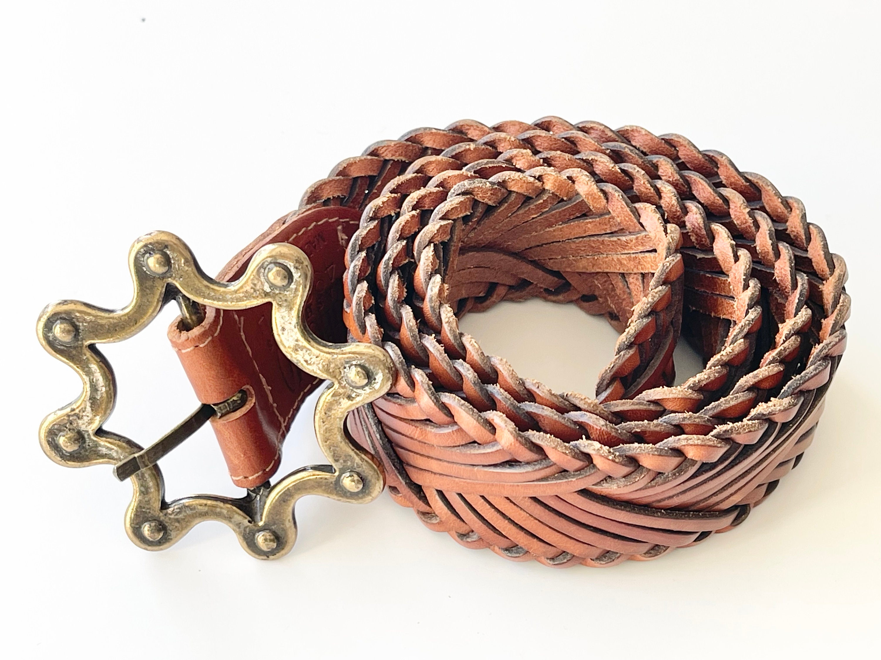 Vintage Geomo Fashions Braided Leather Belt Brass Belt  display picture 3