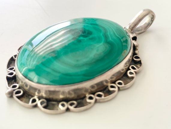 Vintage Malachite Silver Pendant - image 7