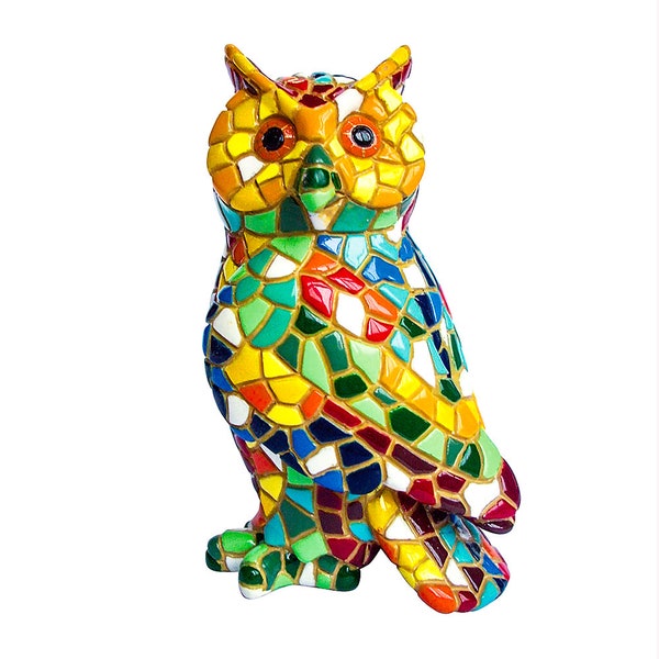 Owl 4” Tall Lucky Owl Decorative Sculpture Hand Painted. Barcino