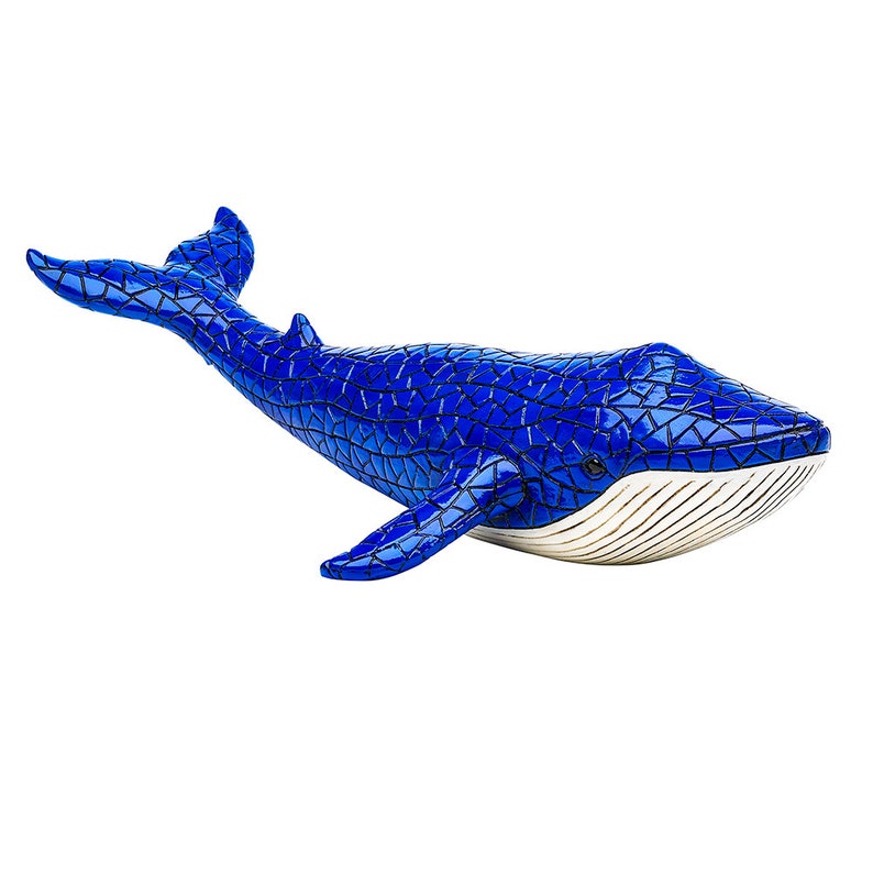 Blue Whale Decorative Sculpture Size 8 Inches Barcino Hand Painted Design