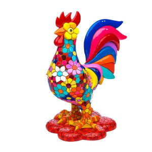 Rooster 5.5” Tall Decorative Sculpture Hand Painted. Barcino Flowers