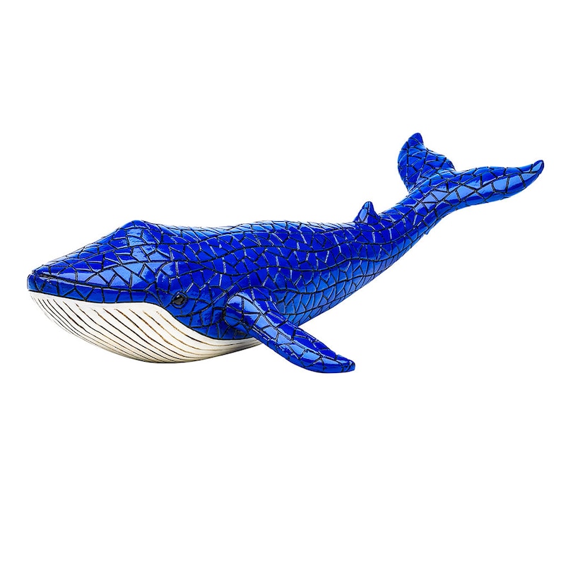 Blue Whale Decorative Sculpture Size 8 Inches Barcino Hand Painted Design