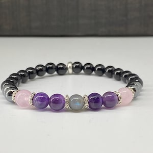 Empath Protection Bracelet, Tourmaline Amethyst Rose Quartz Hematite Labradorite Jewelry, Spiritual Gift for Women image 5