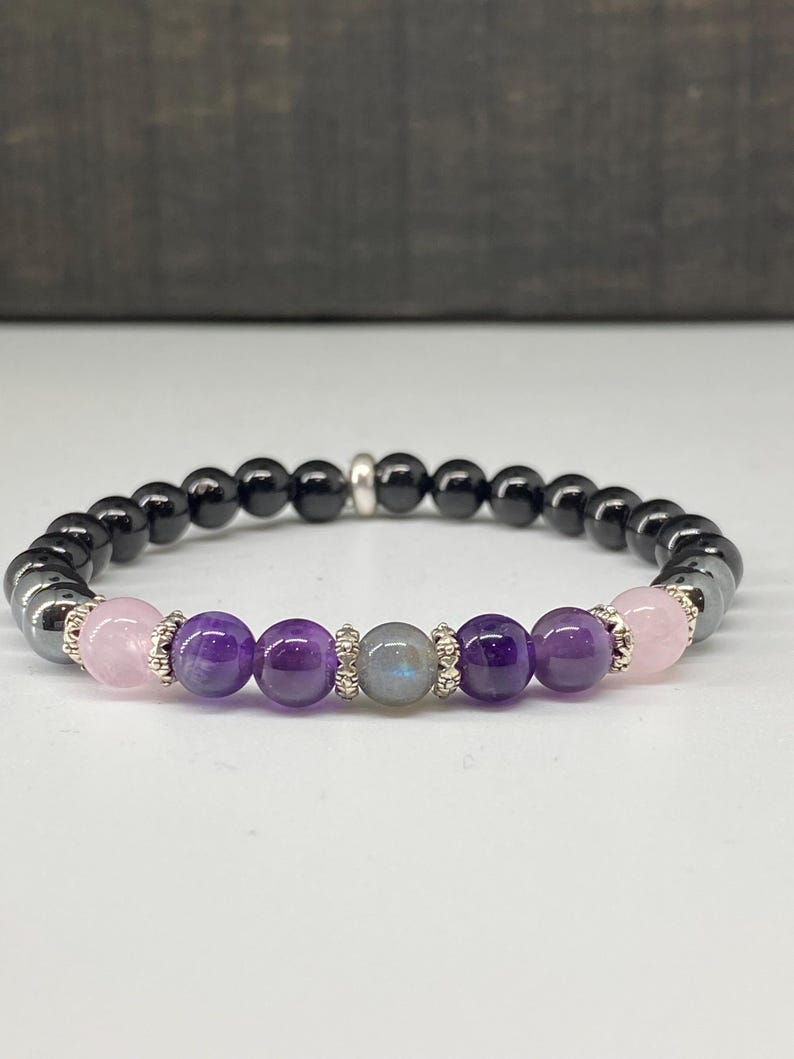 Empath Protection Bracelet, Tourmaline Amethyst Rose Quartz Hematite Labradorite Jewelry, Spiritual Gift for Women image 5