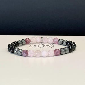 Balanced Energy Bracelet | Calm Vibes | Black Tourmaline, Hematite, Lepidolite, Rose Quartz