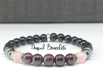 Garnet, Black Tourmaline, Rose Quartz, and Hematite Crystal Bracelet