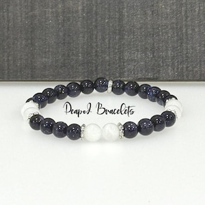 Blue Goldstone & Moonstone Crystal Bracelet – Sparkling 6mm Bead Jewelry