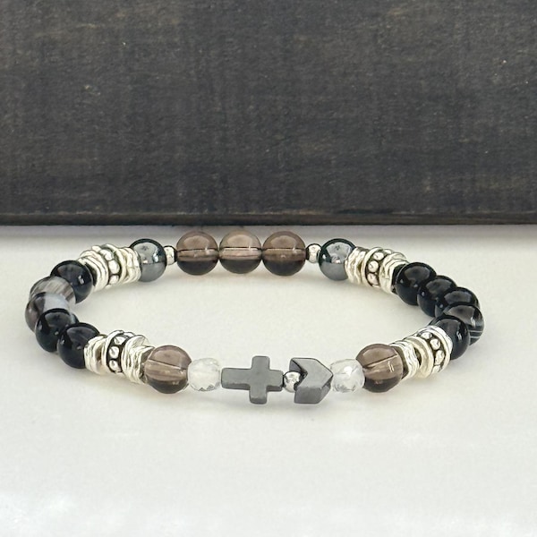 Pulsera Cruz de Dios es Mayor con Cuentas de Cristal Genuino de 6 mm