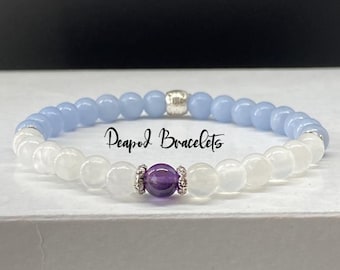 Angelite, Amethyst and Selenite Crystal Bracelet