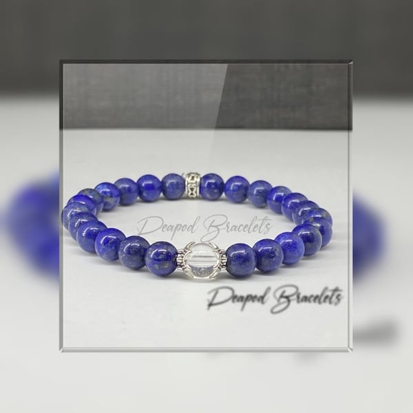 Lapis Lazuli & Crystal Quartz Bracelet (6mm Beads)