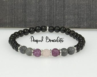 Black Tourmaline, Labradorite, Lepidolite, Rose Quartz Crystal Bracelet