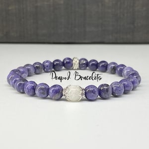 Pulsera de cristal de charoita y piedra lunar con cuentas de 6 mm