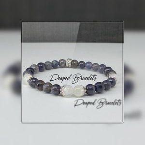 Iolite & Selenite Bracelet (6mm Beads)/Recovery, Addictions, Emotional Balance, Spiritual