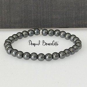 Hematite Crystal Bracelet with 6mm Beads– Jewelry for Grounding and Balance, Minimalist Gift for Men and Women