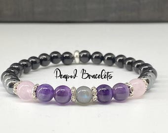Empath Protection Bracelet, Tourmaline Amethyst Rose Quartz Hematite Labradorite Jewelry, Spiritual Gift for Women