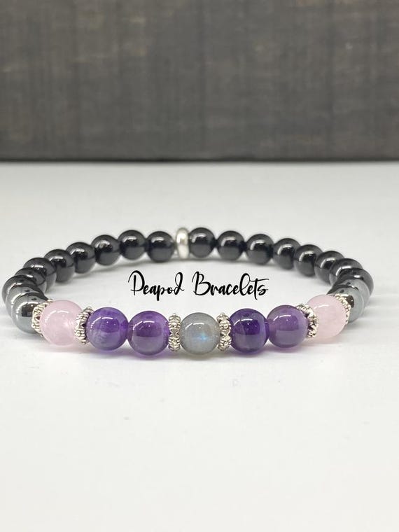 Empath Protection Bracelet, Tourmaline Amethyst Rose Quartz Hematite Labradorite Jewelry, Spiritual Gift for Women