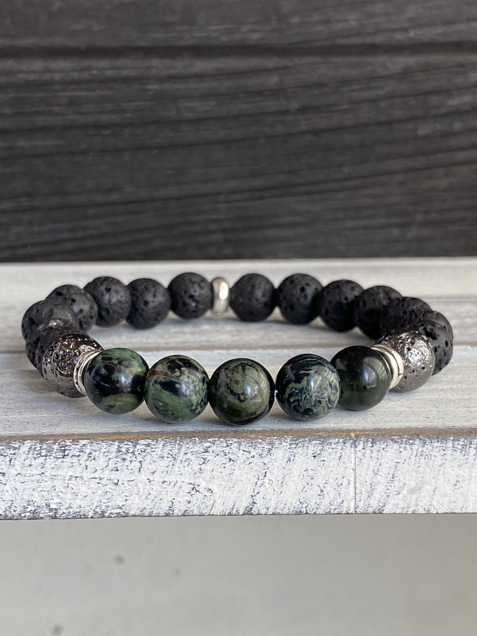 Men's/Unisex Lava Stone & Kambaba Jasper Bracelet Power Etsy