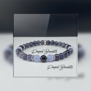 Iolite, Blue Lace Agate & Black Tourmaline Bracelet (6mm Beads)/Wisdom, Inner Vision, Recovery, Addictions, Spiritual, Calming