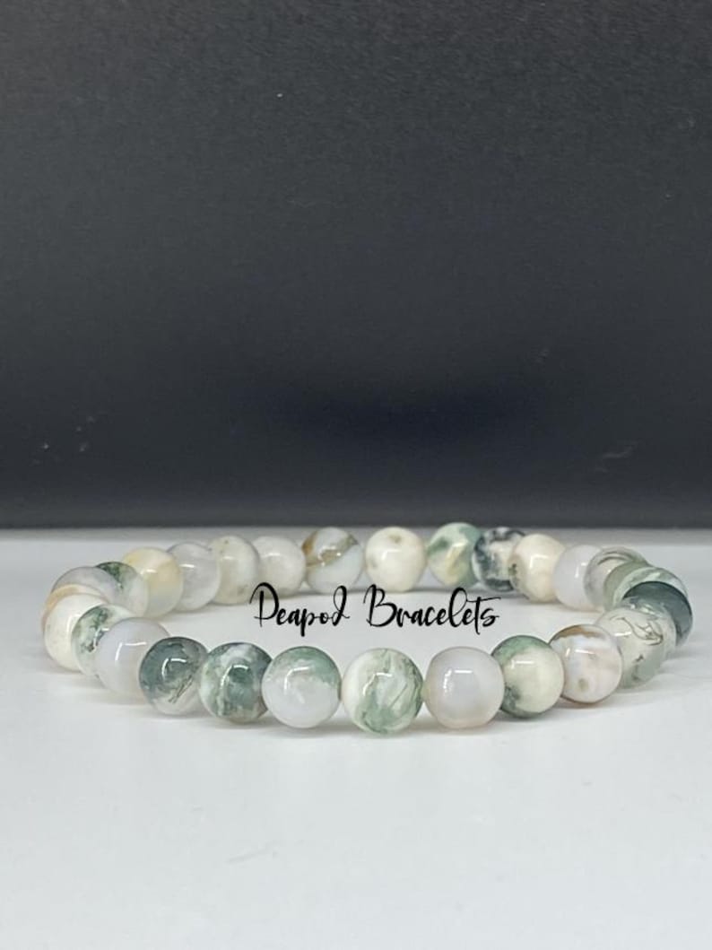Tree Agate Crystal Bracelet - 6mm Natural Stone Beaded Jewelry image 1